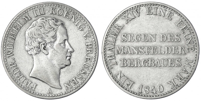 Brandenburg-Preußen
Friedrich Wilhelm III., 1797-1840
Ausbeutetaler 1840 A, Be...