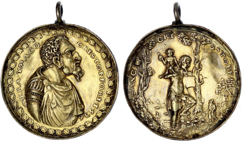 Erzgebirge
Tragbare vergoldete Silbergussmedaille in Fassung 1536. Auf den heil...