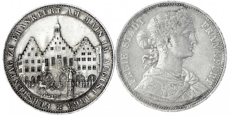 Frankfurt-Stadt
Lots
2 Stück: Taler 1865 Francofurtia, Taler 1863 Fürstentag (...