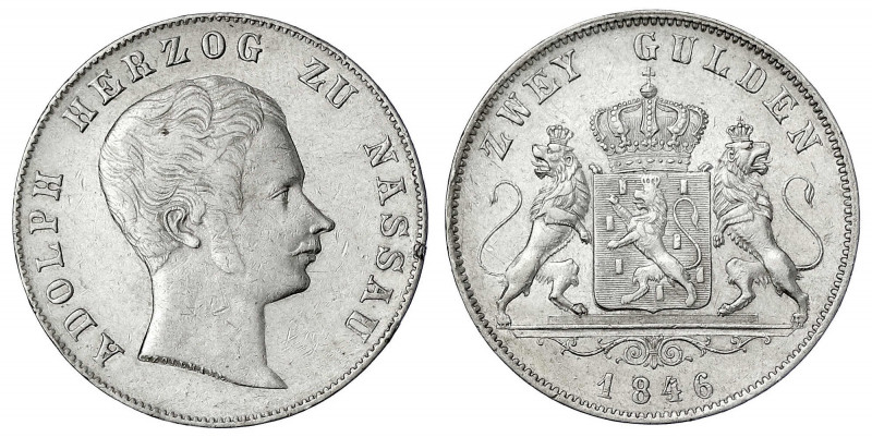 Nassau
Adolph, 1839-1866
Doppelgulden 1846 gutes sehr schön, kl. Randfehler. J...