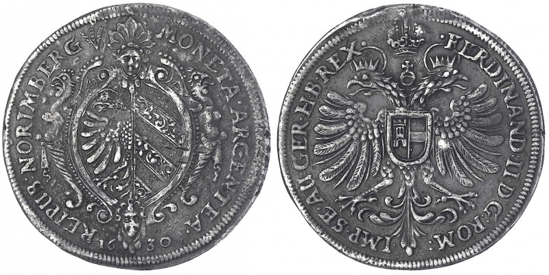 Nürnberg-Stadt
Reichstaler (sog. Basiliskentaler) 1630. Mmz. 3 Ähren. Reichsadl...