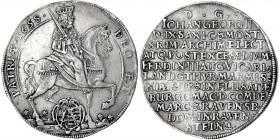 Sachsen-Albertinische Linie
Johann Georg II., 1656-1680
Reichstaler 1658, auf das Vikariat.
sehr schön, Henkelspur. Slg. Merseburger 1161. Schnee 9...