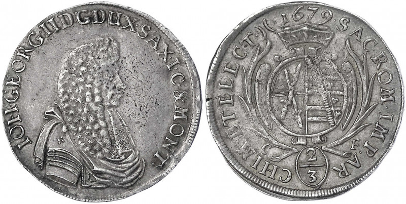 Sachsen-Albertinische Linie
Johann Georg II., 1656-1680
2/3 Taler 1679 CF, Dre...