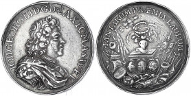 Sachsen-Albertinische Linie
Johann Georg III., 1680-1691
Silbermedaille o.J.(1686), von Omeis. Auf den Entsatz von Ofen und den Feldzug in Morea (Ha...