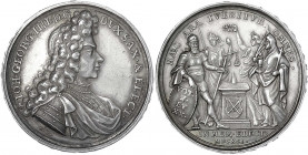 Sachsen-Albertinische Linie
Johann Georg IV., 1691-1694
Silbermedaille 1691 von Hautsch, auf seinen Regierungsantritt. 35 mm; 17,30 g. Mit Randschri...