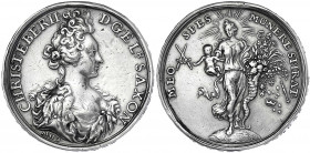 Sachsen-Albertinische Linie
Friedrich August I., 1694-1733
Silbermedaille 1696 von Omeis. Auf die Geburt des Kronprinzen. Brustbild seiner Gemahlin ...