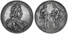 Sachsen-Albertinische Linie
Friedrich August I., 1694-1733
Silbermedaille 1697 von Hautsch, a.d. Wahl zum König von Polen. 43 mm, 21,67 g.
sehr sch...
