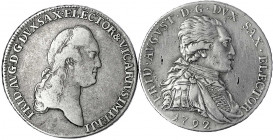 Sachsen-Albertinische Linie
Friedrich August III., 1763-1806
2 Stück: 2/3 Taler 1790 und 1792 IEC, Dresden. Beide auf das Vikariat.
beide sehr schö...
