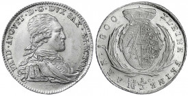 Sachsen-Albertinische Linie
Friedrich August III., 1763-1806
1/3 Taler 1800 IEC, Dresden. fast Stempelglanz, Prachtexemplar, sehr selten in dieser E...