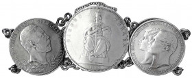 -1
Armband aus 5 Silbermünzen: Preussen Siegestaler 1871, 2 Mark 200 Jf. 1901, 1888, Sachsen-Weimar 2 Mark 1903, Schwarzburg-Sondershausen 2 Mark 190...