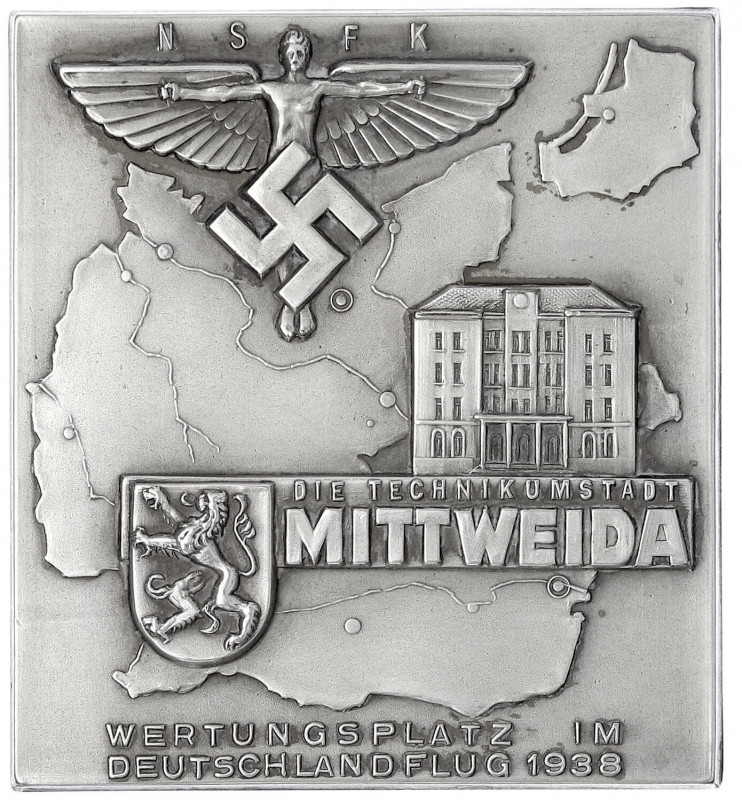 Drittes Reich
Einseitige, rechteckige, versilberte Weissmetallplakette 1938. Di...