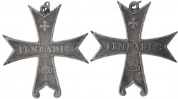 Freimaurer
Versilbertes Messing-Logenkreuz o.J.(um 1900) mit Inschrift I:B:M:B:A:D:I:C: beiderseits. 54 mm.
vorzüglich