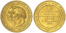 Numismatik
Grevenbroich
Vergoldete Bronzemedaille 1876 von Wittig, a.d. Fertigstellung der 200. Münzmaschine der Firma Uhlhorn. 41 mm.
vorzüglich/S...