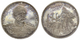 Personenmedaillen
Bismarck, Otto von *1815, +1898
Silbermedaille 1898 von Lauer, Nürnberg. Randschrift: EINE GEDENMÜNZE. 33,5 mm; 18,08 g.
Polierte...