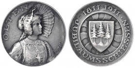 Schützenmedaillen
Schweiz
Solothurn
Silbermedaille 1911 von Holy Freres. Jubiläumsschiessen in Olten. 23 mm, 5,72 g.
sehr schön/vorzüglich. Richte...
