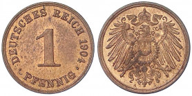 1 Pfennig großer Adler, Kupfer 1890-1916
1904 A. Polierte Platte, etwas berührt, fleckig. Jaeger 10.