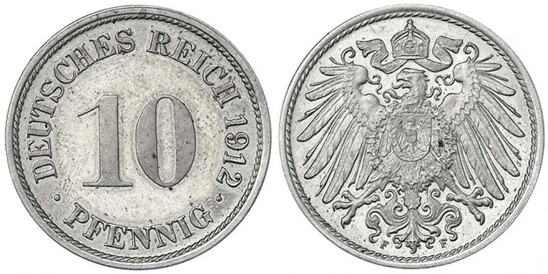 10 Pfennig großer Adler, Kupfer/Nickel 1890-1916
1912 F. Polierte Platte, berie...