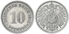 10 Pfennig großer Adler, Kupfer/Nickel 1890-1916
1912 F. Polierte Platte, berieben. Jaeger 13.