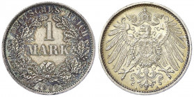 1 Mark großer Adler, Silber 1891-1916
1902 A. Polierte Platte, berieben, schöne Patina. Jaeger 17.