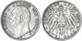 Anhalt
Friedrich II., 1904-1918
2 Mark 1904 A. Regierungsantritt.
fast Stempelglanz, feine Tönung. Jaeger 22.