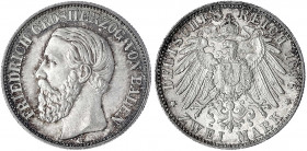 Baden
Friedrich I., 1856-1907
2 Mark 1896 G. fast Stempelglanz, feine Tönung. Jaeger 28.