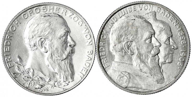 Baden
Friedrich I., 1856-1907
2 X 2 Mark: 1902 Jubiläum und 1906 Goldene Hochz...