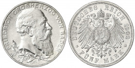 Baden
Friedrich I., 1856-1907
5 Mark 1902. 50 jähriges Regierungsjubiläum.
vorzüglich/Stempelglanz. Jaeger 31.