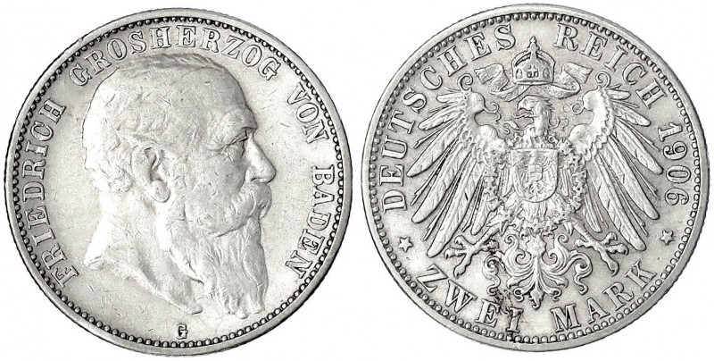 Baden
Friedrich I., 1856-1907
2 Mark 1906 G. Seltener Jahrgang.
sehr schön. J...