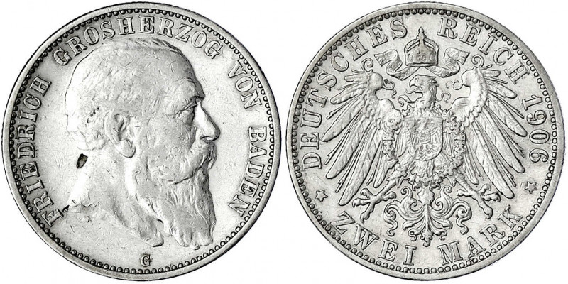 Baden
Friedrich I., 1856-1907
2 Mark 1906 G. Seltener Jahrgang.
sehr schön, k...