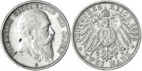 Baden
Friedrich I., 1856-1907
2 Mark 1906 G. Seltener Jahrgang.
sehr schön, kl. Schrötlingsfehler. Jaeger 32.