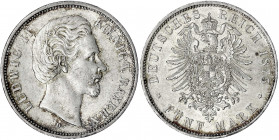 Bayern
Ludwig II., 1864-1886
5 Mark 1875 D. fast Stempelglanz, feine Patina. Jaeger 42.