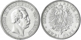 Hessen
Ludwig III., 1848-1877
2 Mark 1876 H. gutes vorzüglich, selten in dieser Erhaltung. Jaeger 66.