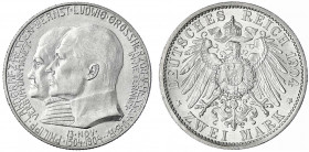 Hessen
Ernst Ludwig, 1892-1918
2 Mark 1904. Zum 400. Geburtstag.
fast Stempelglanz. Jaeger 74.