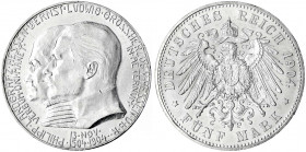 Hessen
Ernst Ludwig, 1892-1918
5 Mark 1904. Zum 400. Geburtstag.
fast Stempelglanz. Jaeger 75.