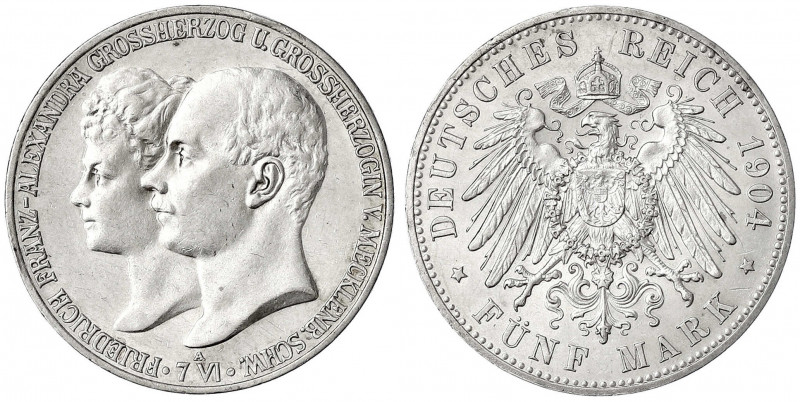 Mecklenburg-Schwerin
Friedrich Franz IV., 1897-1918
5 Mark 1904 A. Zur Hochzei...