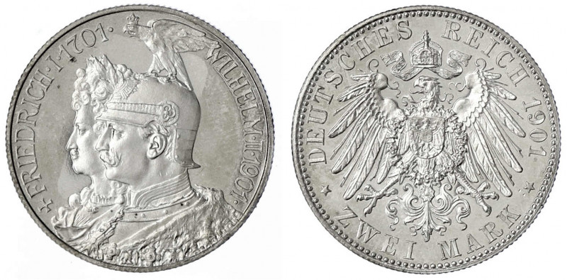 Preußen
Wilhelm II., 1888-1918
2 Mark 1901. 200 Jahrfeier.
Polierte Platte, n...