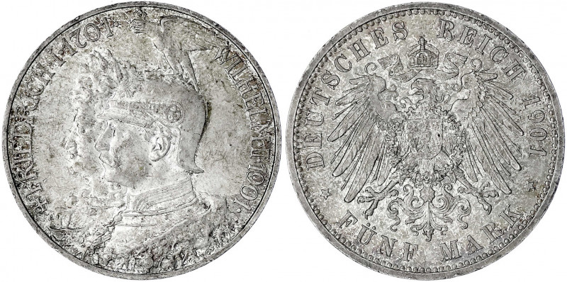 Preußen
Wilhelm II., 1888-1918
5 Mark 1901. 200 Jahrfeier.
Stempelglanz, Prac...