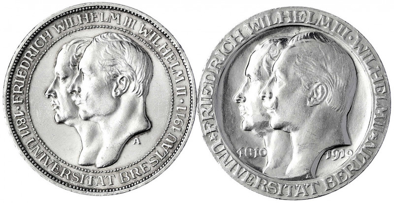 Preußen
Wilhelm II., 1888-1918
2 X 3 Mark: 1910 A, Uni Berlin und 1911 A, Uni ...