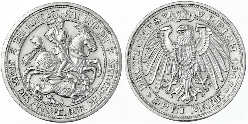 Preußen
Wilhelm II., 1888-1918
3 Mark 1915 A. Mansfeld.
vorzüglich, min. Feil...