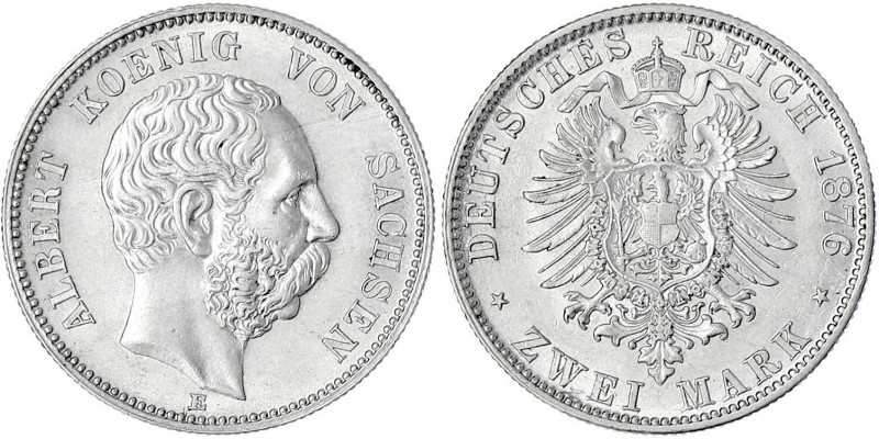 Sachsen
Albert, 1873-1902
2 Mark 1876 E. vorzüglich/Stempelglanz. Jaeger 121.