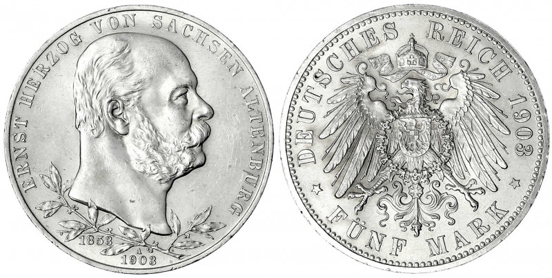 Sachsen-Altenburg
Ernst, 1853-1908
5 Mark 1903 A. 50-jähr. Regierungsjubiläum....