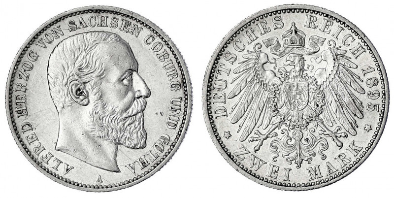 Sachsen-Coburg-Gotha
Alfred, 1893-1900
2 Mark 1895 A. fast vorzüglich, kl. Kra...