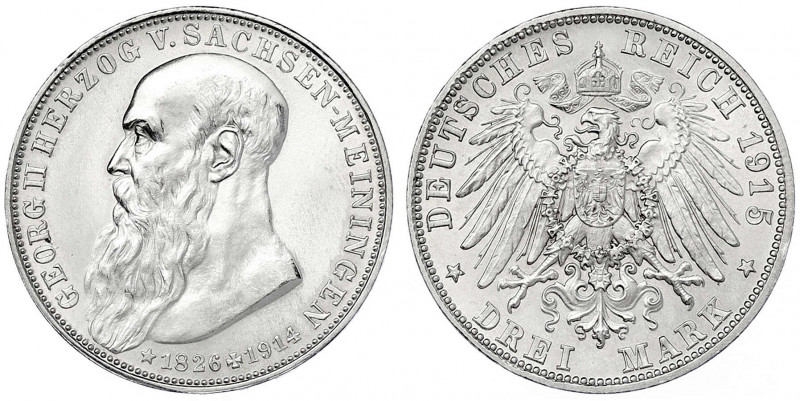 Sachsen-Meiningen
Georg II., 1866-1914
3 Mark 1915. Auf seinen Tod.
vorzüglic...