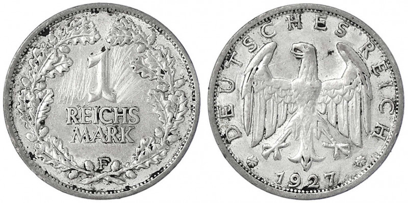 Kursmünzen
1 Reichsmark, Silber 1925-1927
1927 F. Vs. scharf gereinigt, sonst ...