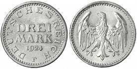 Kursmünzen
3 Mark, Silber 1924-1925
1924 F. gutes vorzüglich. Jaeger 312.