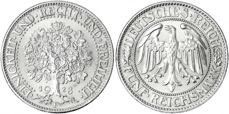 Kursmünzen
5 Reichsmark Eichbaum Silber 1927-1933
1928 F. Stempelglanz, Pracht...