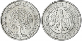 Kursmünzen
5 Reichsmark Eichbaum Silber 1927-1933
1932 G. prägefrisch/fast Stempelglanz. Jaeger 331.