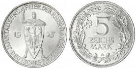 Gedenkmünzen
5 Reichsmark Rheinlande
1925 A. prägefrisch/fast Stempelglanz, winz. Kratzer. Jaeger 322.