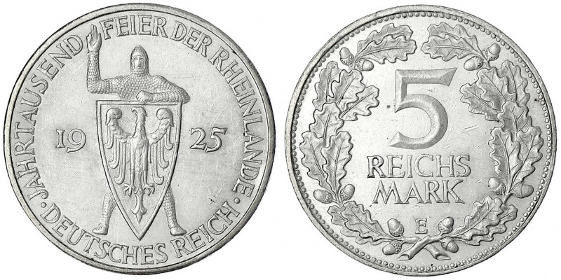 Gedenkmünzen
5 Reichsmark Rheinlande
1925 E. vorzüglich/Stempelglanz, kl. Krat...