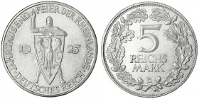 Gedenkmünzen
5 Reichsmark Rheinlande
1925 E. vorzüglich/Stempelglanz, kl. Kratzer. Jaeger 322.
